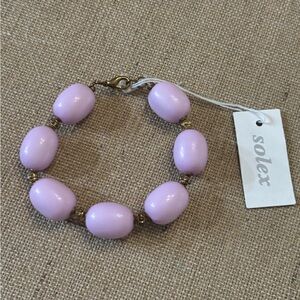 Light Purple Oval Beads With Gold Tone Spacers Statement Bracelet 7.5”